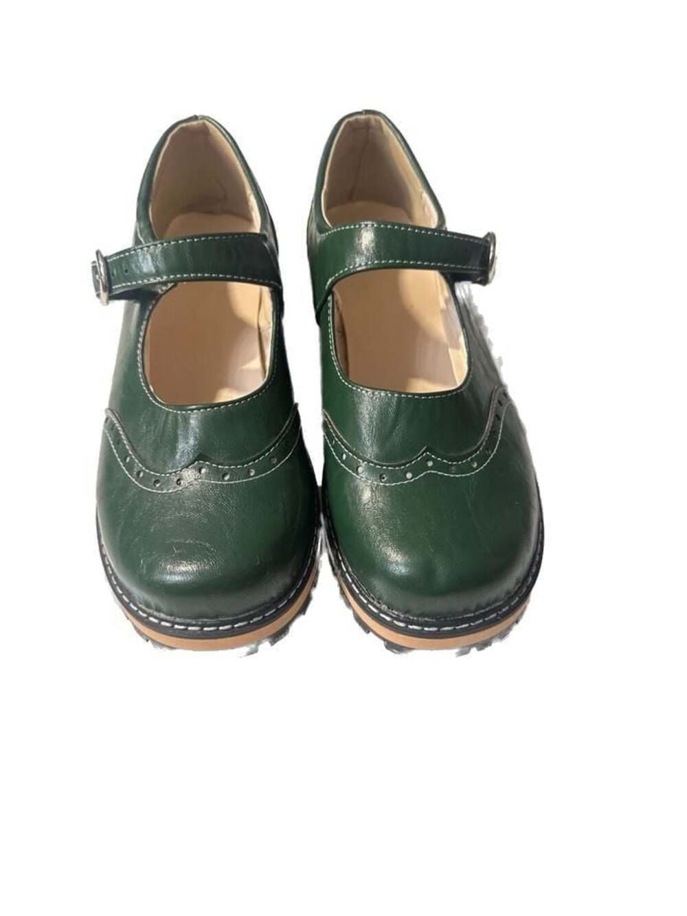 Forest Green Wingtip Mary Janes | Lug Sole Chunky Platform Retro Shoes- 39 (8.5)